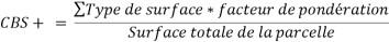 CBS+=(∑(Type de surface*facteur de pondération))/(Surface totale de la parcelle)