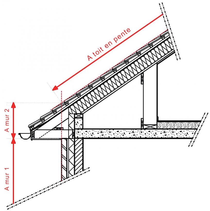 Exemple nœud constructif 4 : mur extérieur – toit en pente / Toiture avec dépassement non isolé par rapport à la façade