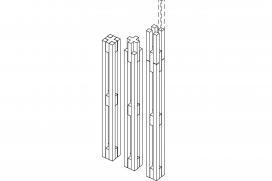 Coupe schématique représentant les connecteurs en bois utilisés pour relier les différentes sections d'une colonne. 