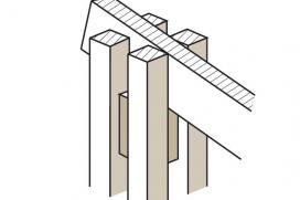 Coupe schématique représentant la fixation par emboitement des colonnes et poutres.